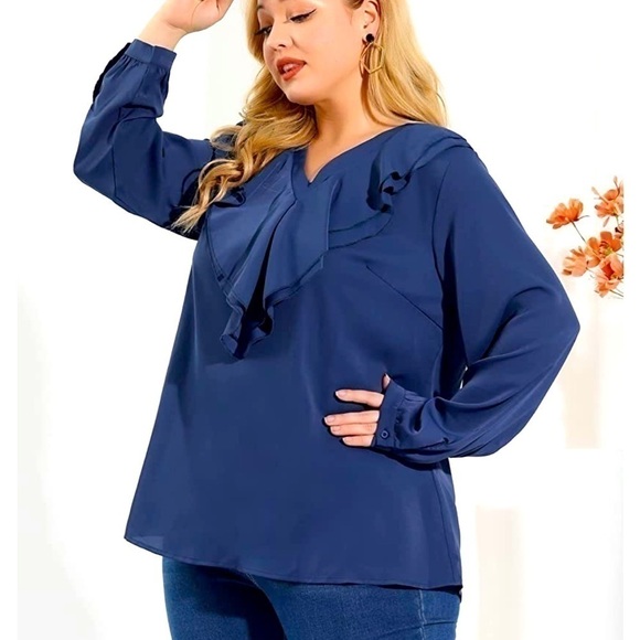 agnes Orinda Long Sleeve Ruffle Front 4X NWT - Picture 2 of 9